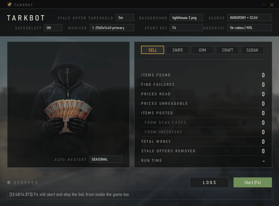 The Tarkbot control panel